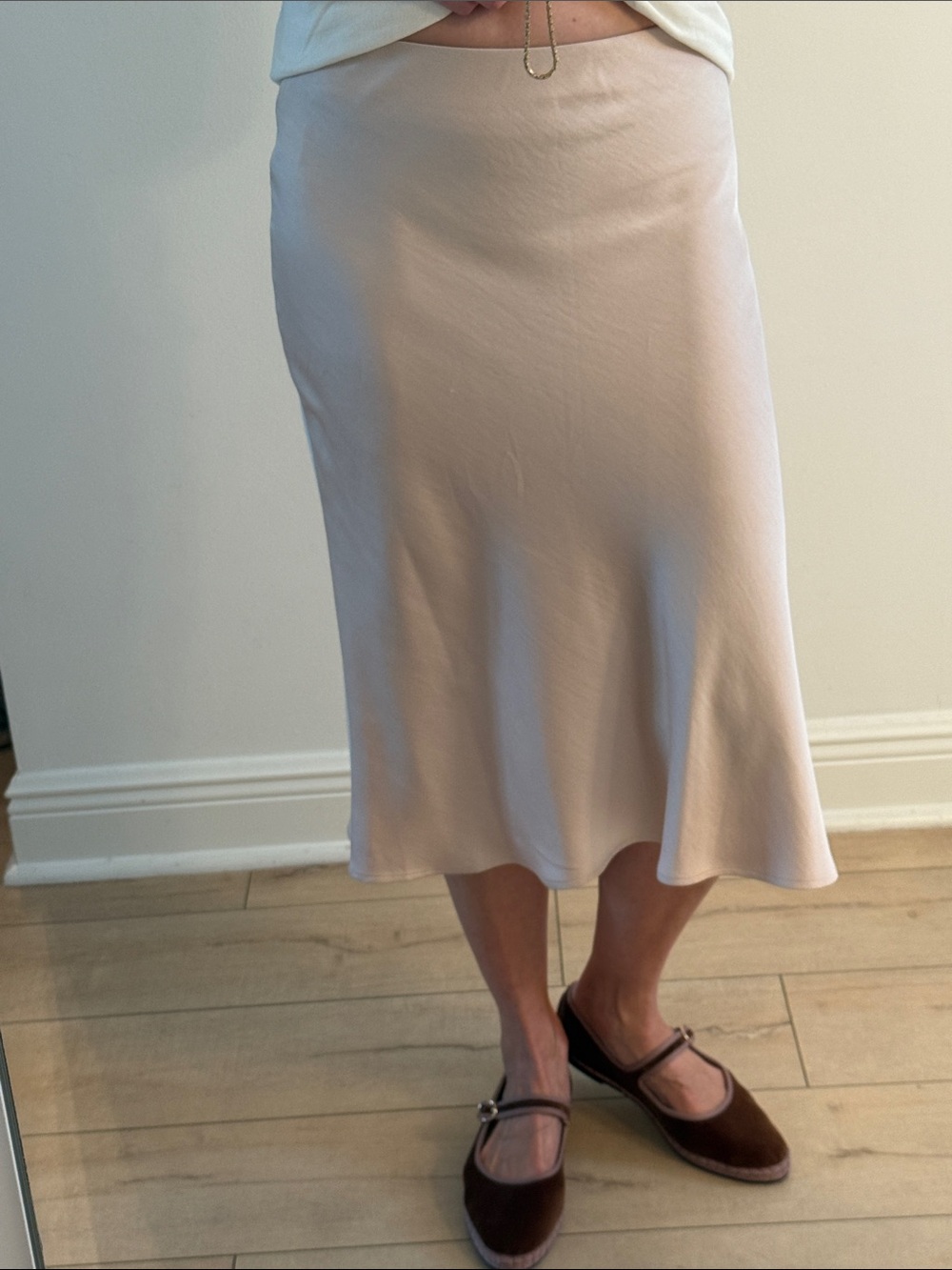 Satin A-Line Midi Skirt - Blush Pink